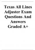 Texas All Lines Adjuster Exam Questions And Answers Graded A+