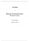 Test Bank For Human Communication The Basic Course 14th Edition By Joseph DeVito (All Chapters, 100% Original Verified, A+ Grade)