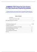 SUMMARY FOR Critical Success Factors For Data Warehouse Engineering Updated