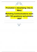 Promotion I: Advertising: One to Many Marketing Communications exam with (150 questions) and answers 2024