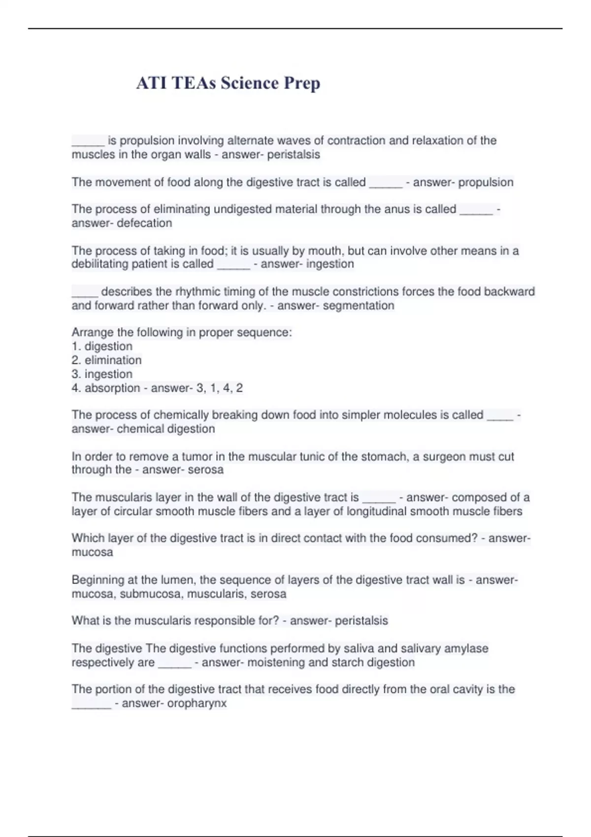 ATI TEAs Science Prep - TI TEAs Science Prep - Stuvia US