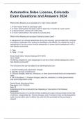 Automotive Sales License&comma; Colorado Exam Questions and Answers 2024 