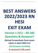 BEST ANSWERS 2022&sol;2023 RN HESI EXIT EXAM Version 1 &lpar;V1&rpar; &ndash; All 160 Questions & Answers&excl;&excl; &lpar;Actual Screenshots from exam taken in April 2022 A&plus;&rpar; &lpar;All Answers Verified&rpar; &lpar;I received 1178 score&rpar;