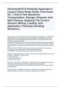 Ornamental/Turf Pesticide Applicator's Licence Exam Study Guide, Core Exam SC, T And O Test Questions, Transportation, Storage, Disposal, And Spill Cleanup, Applying The Correct Amount, Mixing, Loading, And Application, Pesticide Handling Decisions,..
