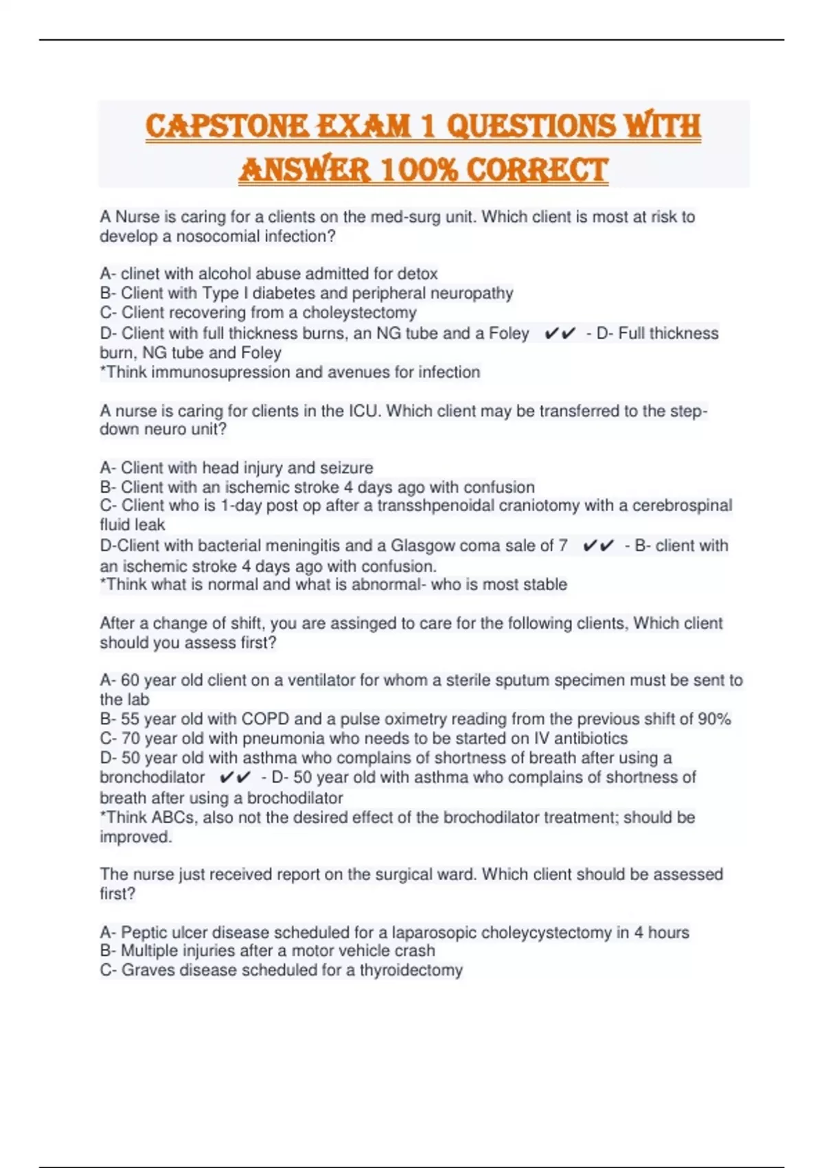 Capstone Exam 1 Questions With Answer 100% Correct - Capstone - Stuvia US