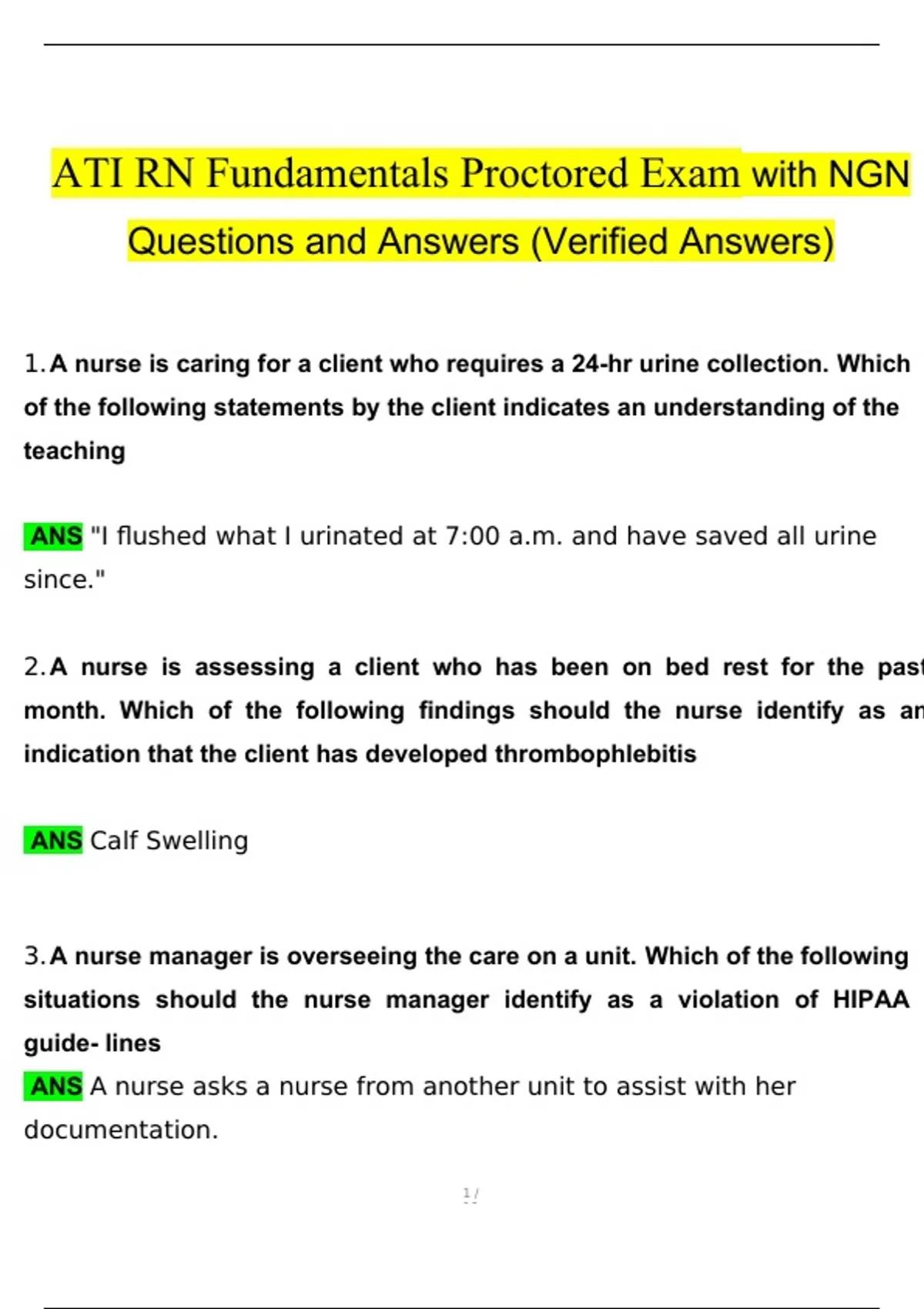ATI RN Fundamentals Proctored Exam with NGN Questions and Answers 2024 ...
