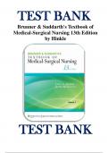 Test Bank for Brunner & Suddarth's Textbook of Medical-Surgical Nursing, 13th Edition by Janice L. Hinkle(2013), All Chapters 1-73 | Complete Guide A+