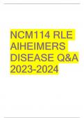 NCM114 RLE ALZHEIMERS DISEASE QUESTIONS WITH ANSWERS 2023-2024