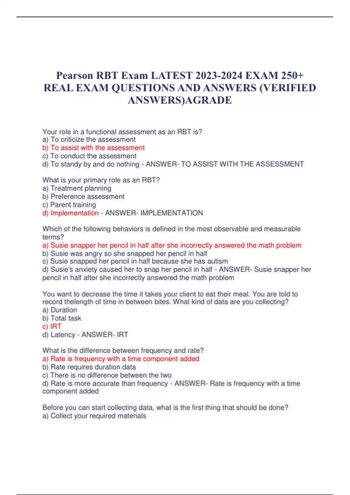 Pearson RBT Exam LATEST EXAM 250+ REAL EXAM QUESTIONS AND ANSWERS