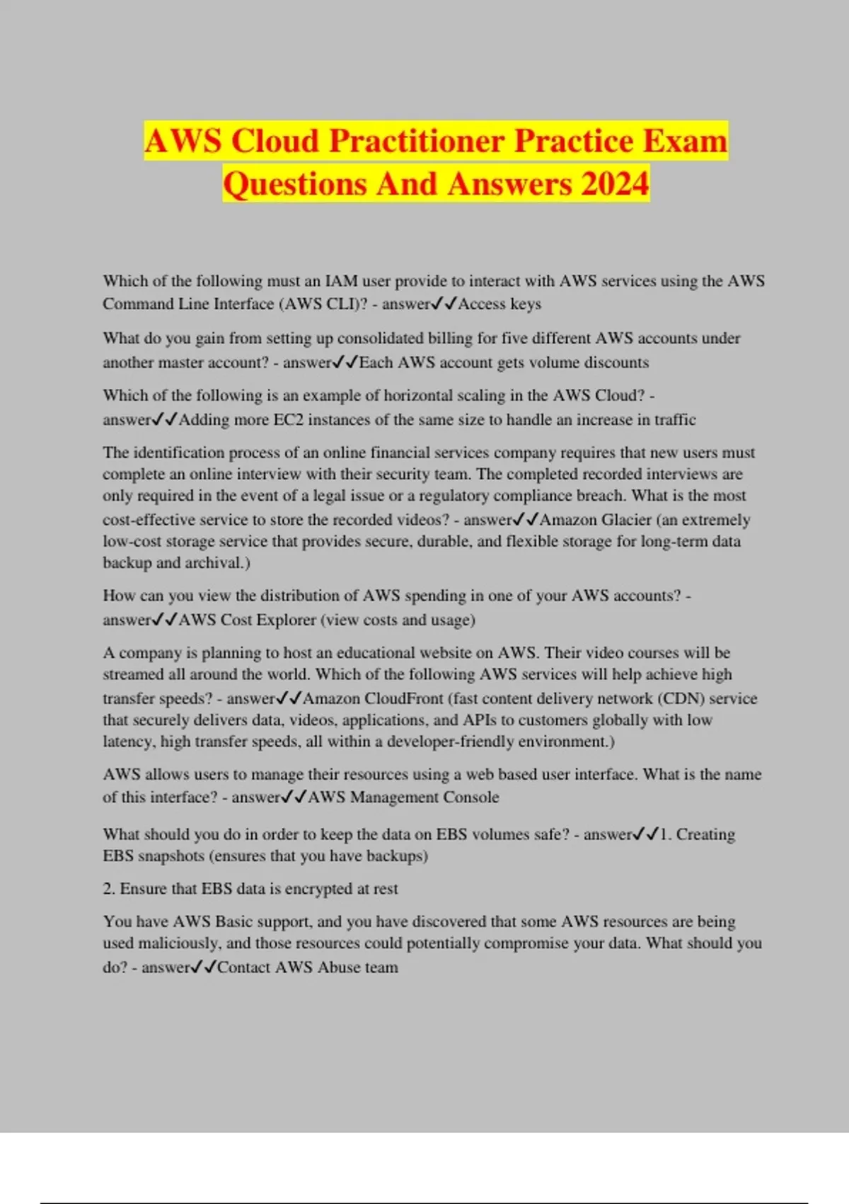 AWS Cloud Practitioner Practice Exam Questions And Answers 2024 - AWS ...