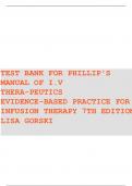 TEST BANK For Phillips’s Manual of I.V. Therapeutics; Evidence-Based Practice for Infusion Therapy 8th Edition Lisa Gorski | Complete Verified Chapters |