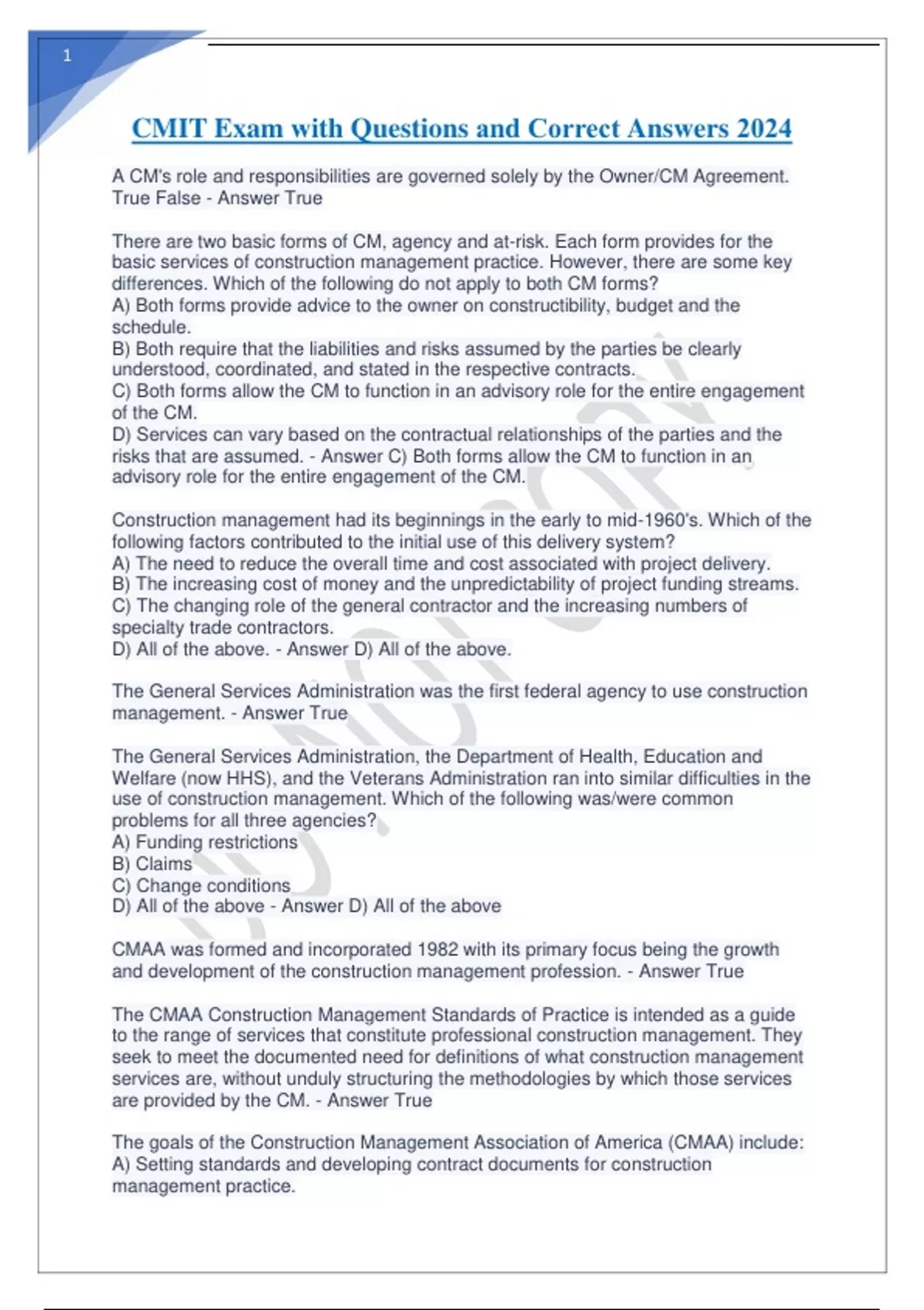 CMIT Exam with Questions and Correct Answers 2024 - CMIT - Stuvia US