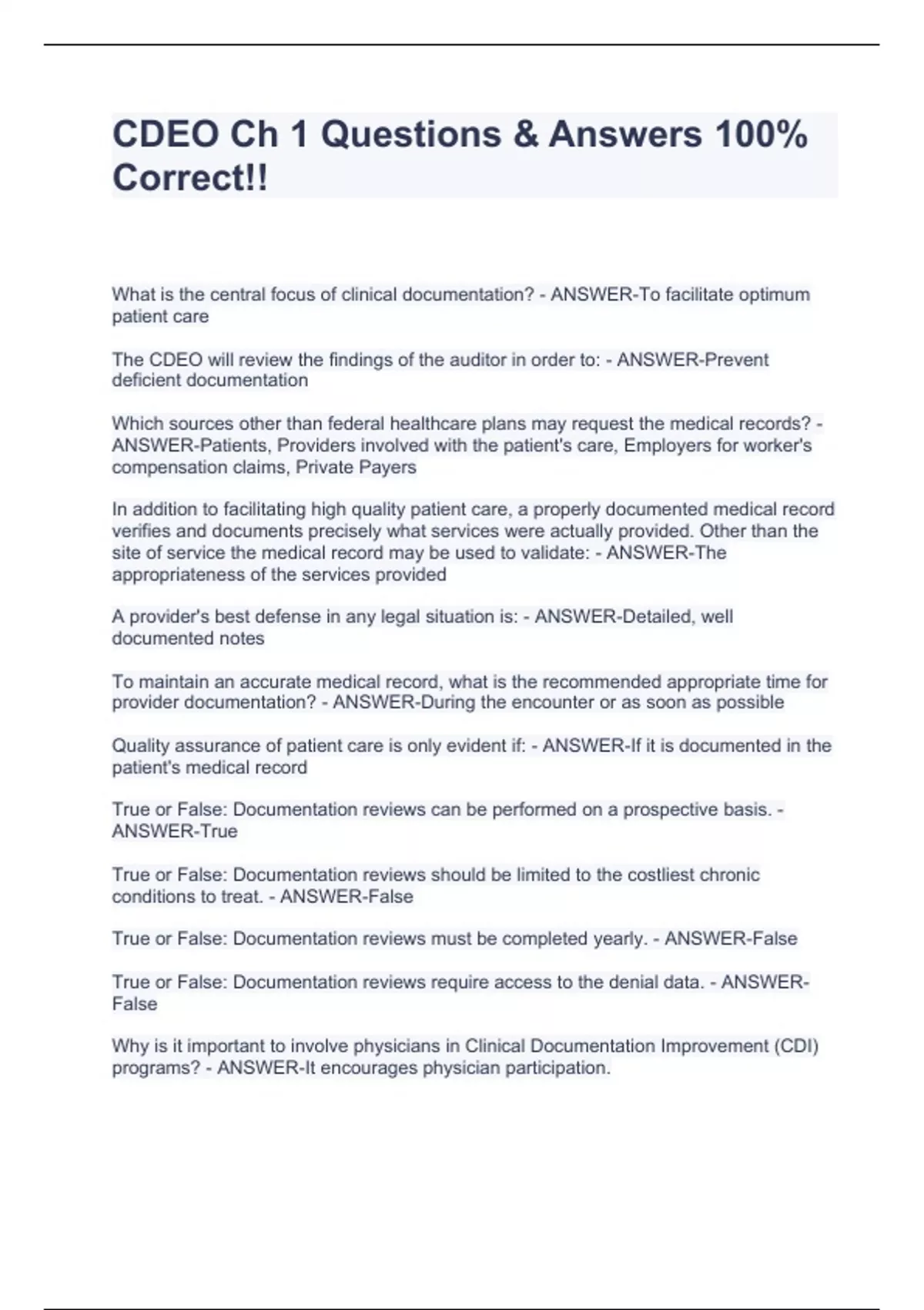CDEO Ch 1 Questions & Answers 100% Correct!! - CDEO - Stuvia US