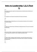 Intro to Leadership &lpar;Test 1&rpar;&vert; Questions with 100&percnt; Correct Answers &vert; Verified &vert; Updated 