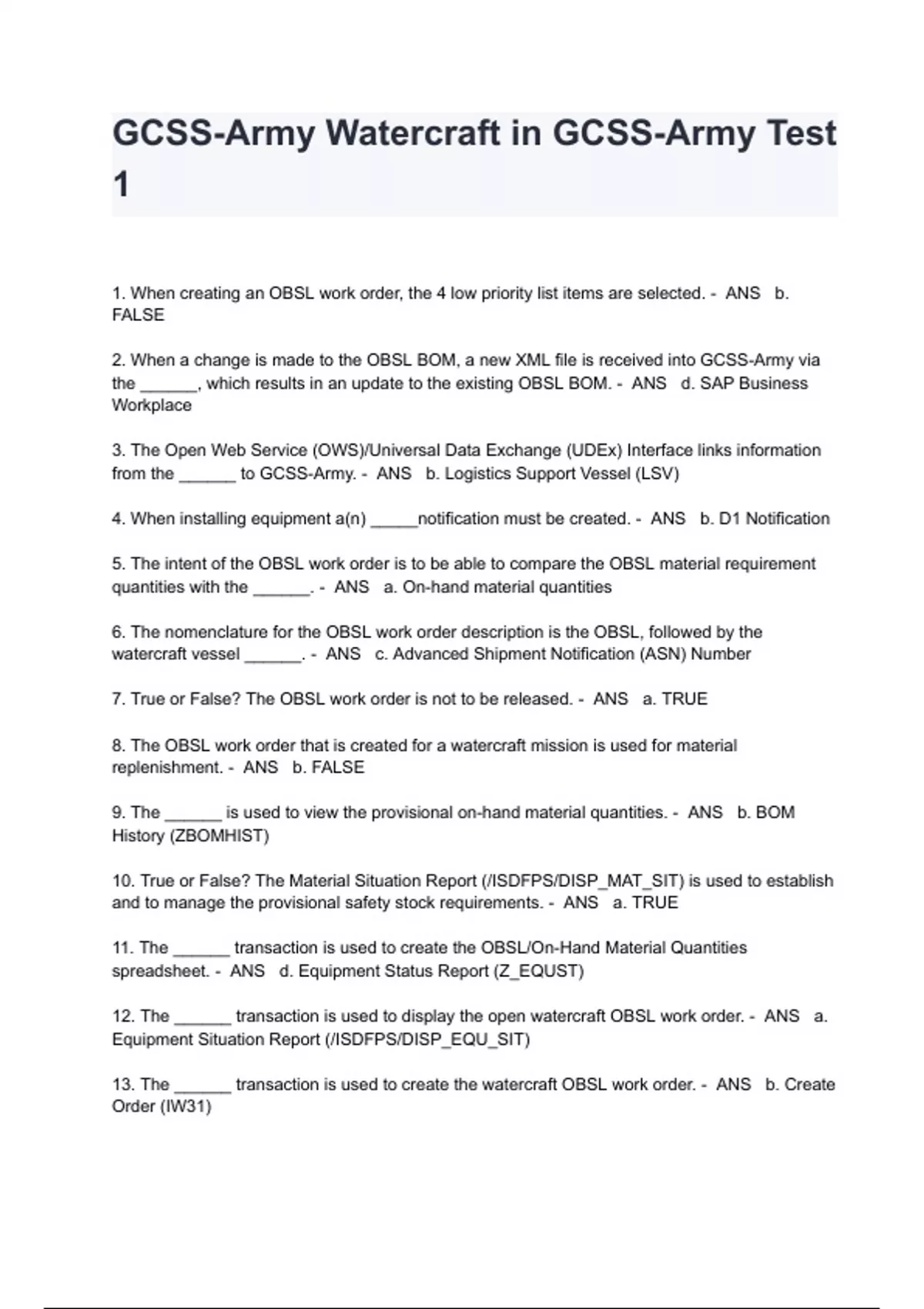 GCSS Army Watercraft In GCSS Army Test 1 Questions And Answers GCSS GCSS Army Watercraft In GCSS Army Test 1 Questions And Answers GCSS