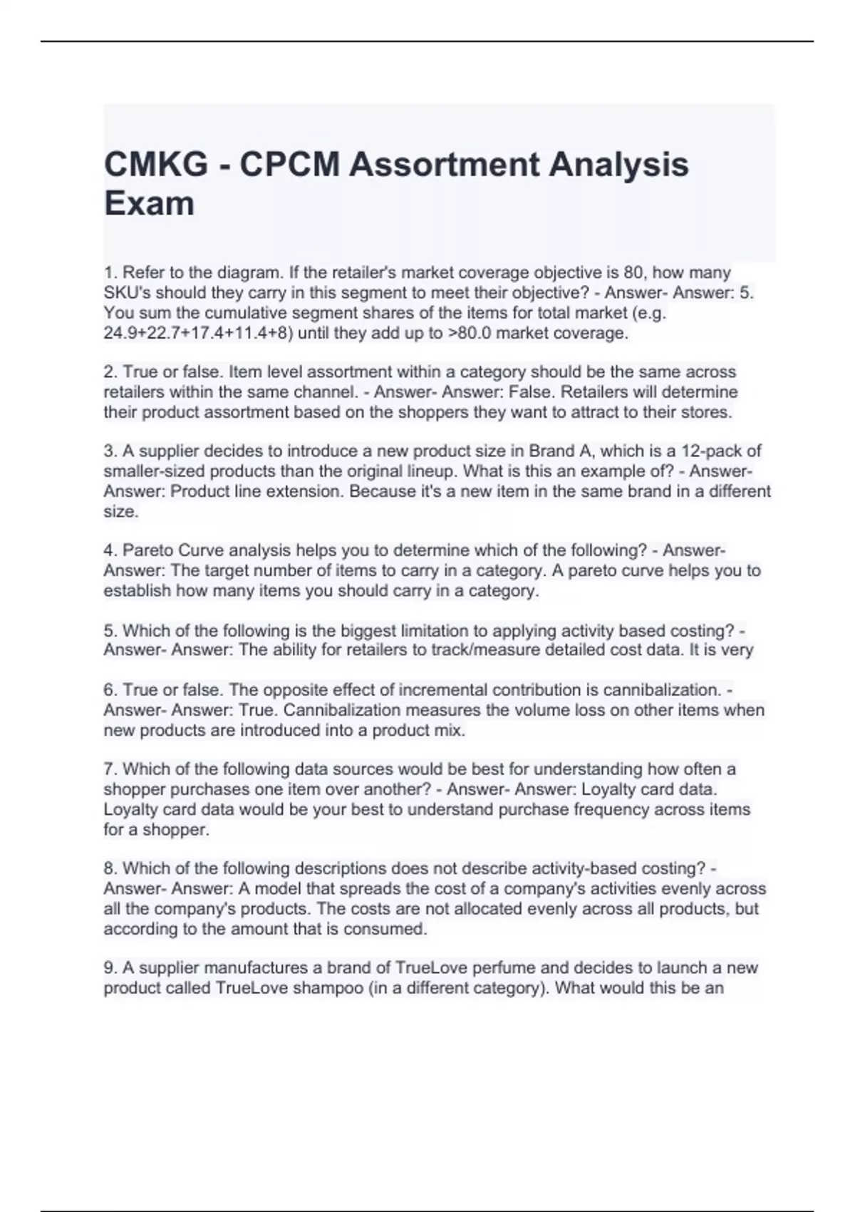 CMKG CPCM Assortment Analysis Exam Questions and Answers CPCM Stuvia US