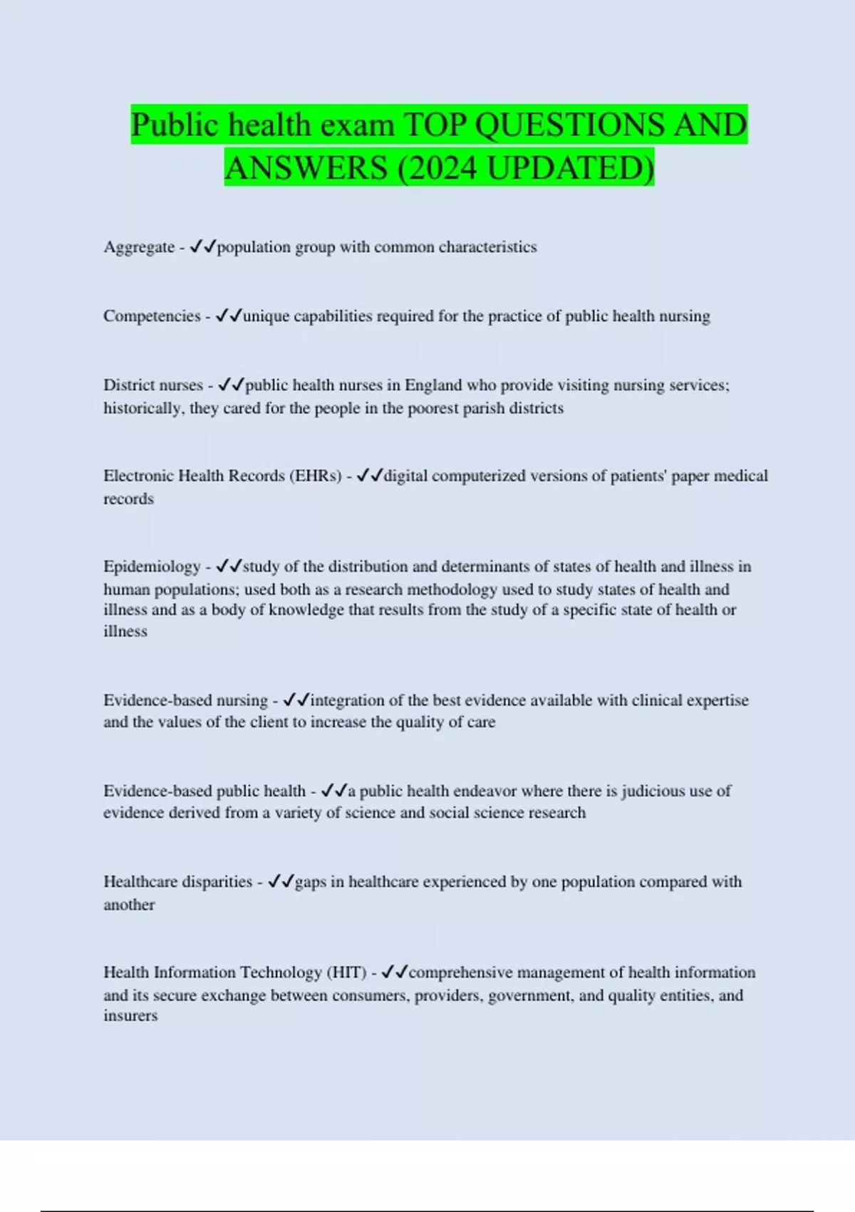 Public health exam TOP QUESTIONS AND ANSWERS (2024 UPDATED) - Public ...