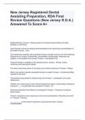 New Jersey Registered Dental Assisting Preparation, RDA Final Review Questions (New Jersey R.D.A.) Answered To Score A+