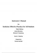 Instructor Manual For Inclusion Effective Practices for All Students 3rd Edition By James McLeskey, Michael Rosenberg, David Westling (All Chapters, 100% Original Verified, A+ Grade)
