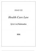 HSAD 322 HEALTH CARE LAW EXAM Q & A WITH RATIONALES 2024&period;