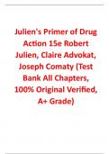 Test Bank For Julien's Primer of Drug Action 15th Edition By Robert Julien, Claire Advokat, Joseph Comaty (All Chapters, 100% Original Verified, A+ Grade) 