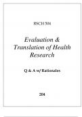 RSCH 504 EVALUATION & TRANSLATION OF HEALTH RESEARCH EXAM Q & A