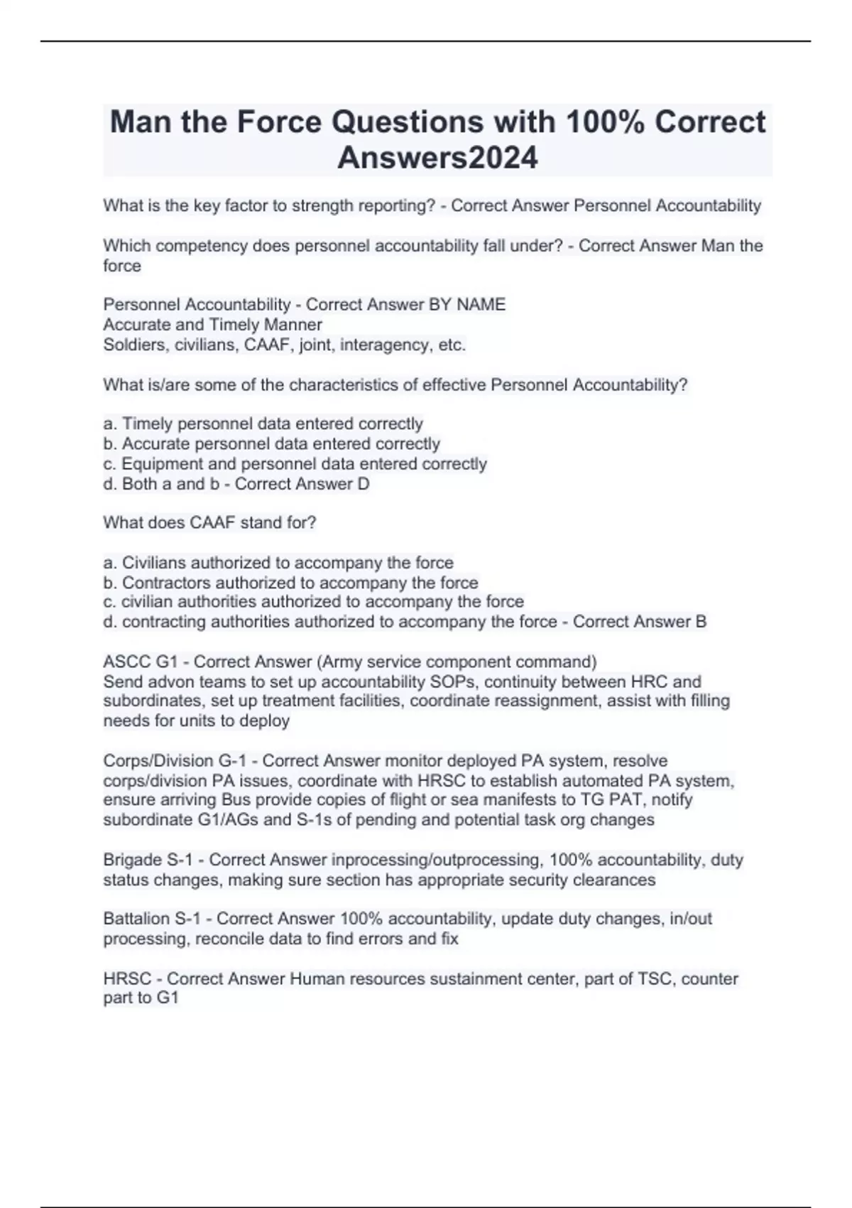 Man the Force Questions with 100% Correct Answers2024 - AG BOLC - Stuvia US