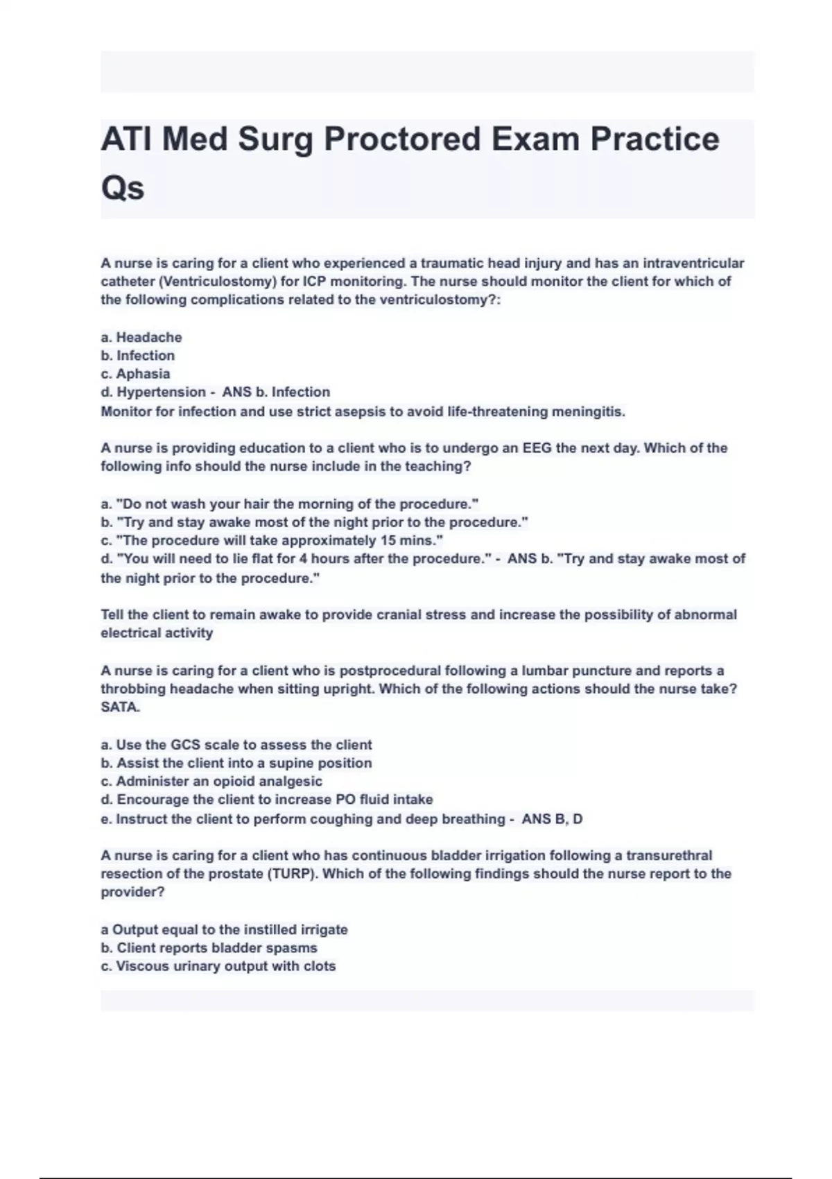 ATI Med Surg Proctored Exam Practice Exam Questions with correct ...