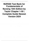 NUR305 Test Bank for  Fundamentals of Nursing 10th Edition by  Taylor Chapter 1-50 | Complete Guide Newest  Version 2024