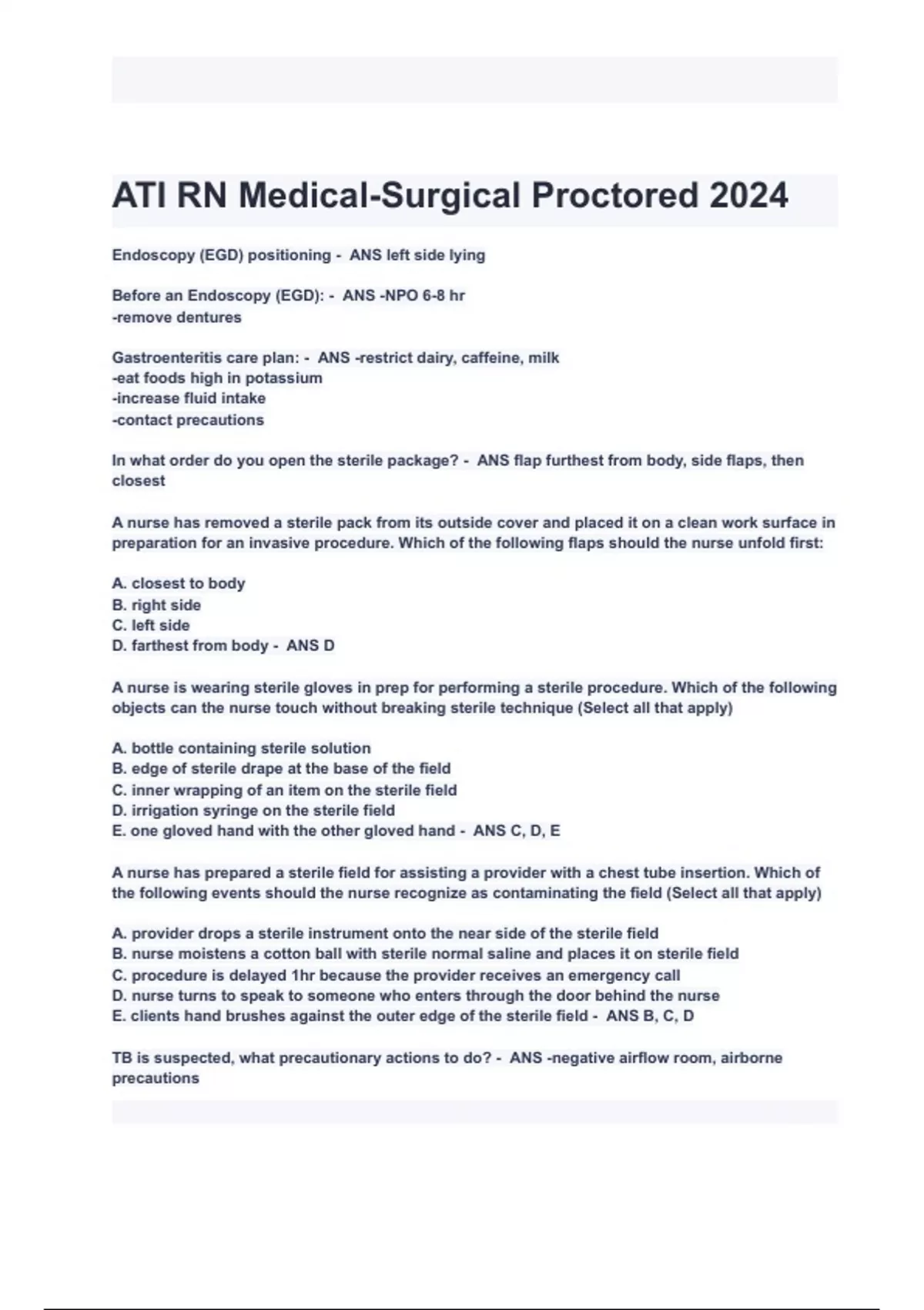 ATI RN Medical-Surgical Proctored 2024 Exam Questions with correct ...