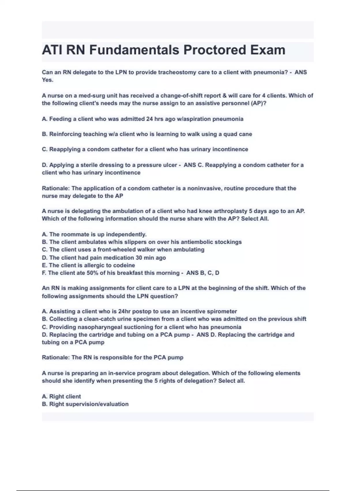 ATI RN Fundamentals Proctored Exam Questions with correct Answers 2024 ...