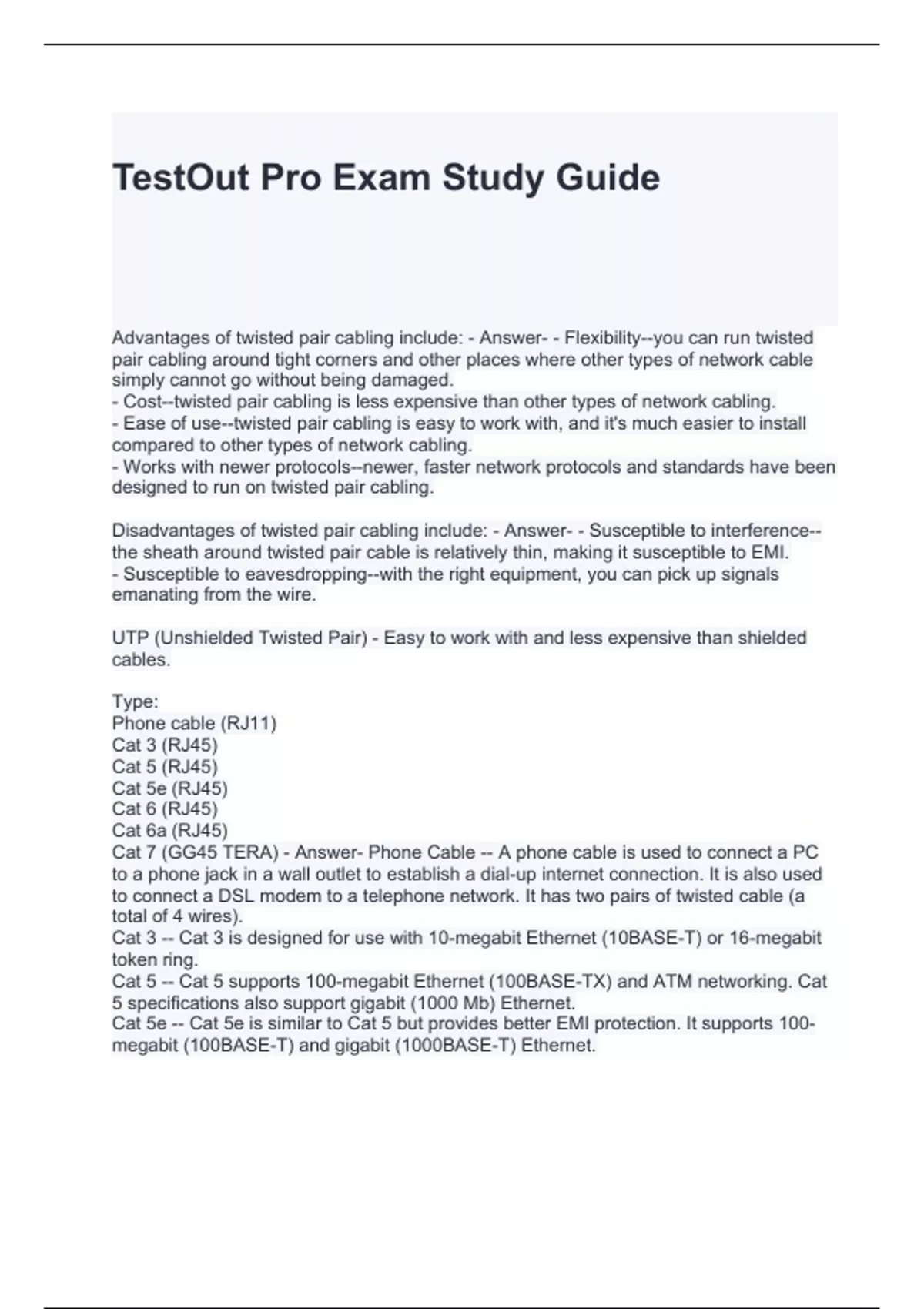 TestOut Pro Exam Study Guide latest updated TestOut Network Pro