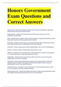 Honors Government Exam Questions and Correct Answers