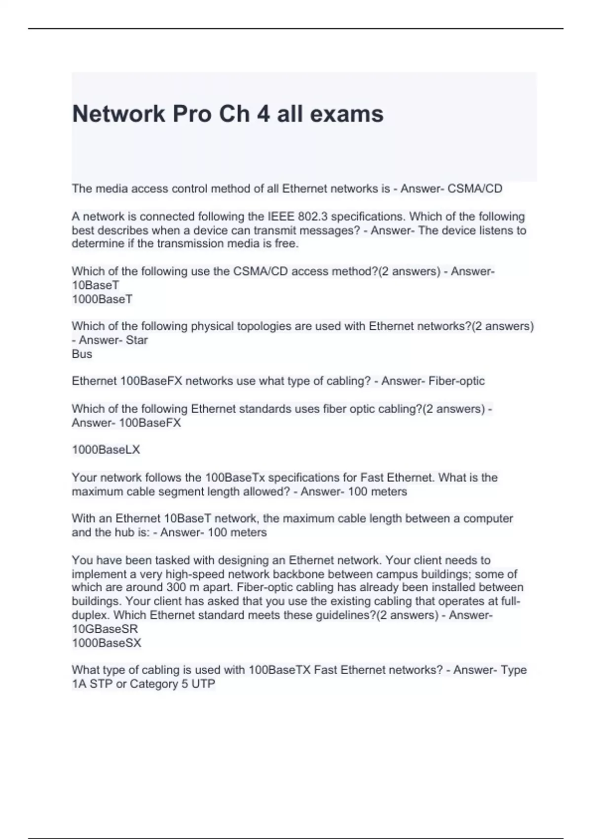 Network Pro Ch 4 all exams with complete solutions TestOut Network