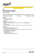 AQA 2023 AS RELIGIOUS STUDIES 7061 Paper 1, 2A, 2B , 2D Question Papers & Mark schemes