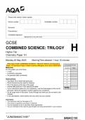 2023 AQA GCSE COMBINED SCIENCE: TRILOGY 8464/C/1H Chemistry Paper 1H Question Paper & Mark scheme (Merged) June 2023 [VERIFIED]