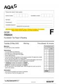 2023 AQA GCSE FRENCH 8658/RF Paper 3 Reading Foundation Tier Question Paper & Mark scheme (Merged) June 2023 [VERIFIED]