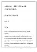 ARIZONA LIFE INSURANCE CERTIFICATION PRACTICE EXAM Q & A 2024&period;
