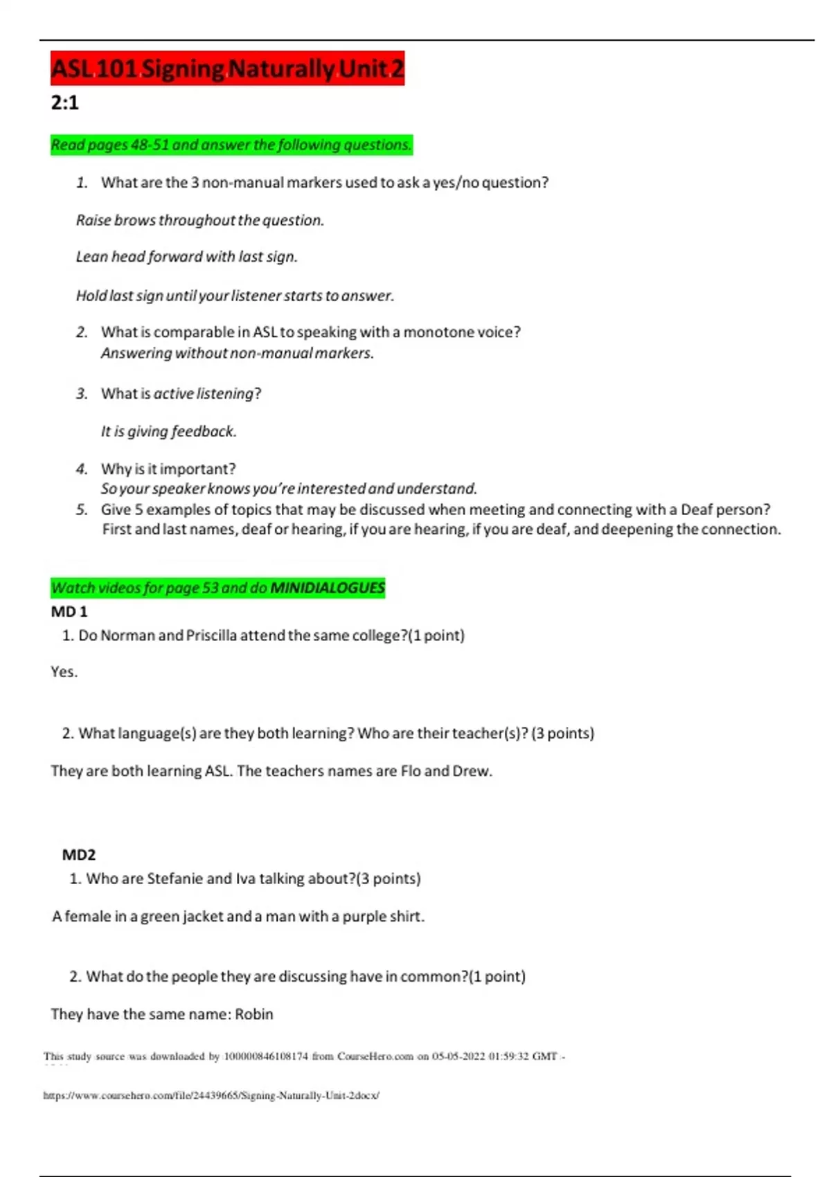 ASL 101 Signing Naturally Unit 2 EXAM WITH ANS 2024 LATEST UPDATE - ASL ...