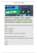WGU C955 - Module 3: Basic Algebra Assessment Test Questions (60 Terms) with Definitive Solutions Update 2024. 