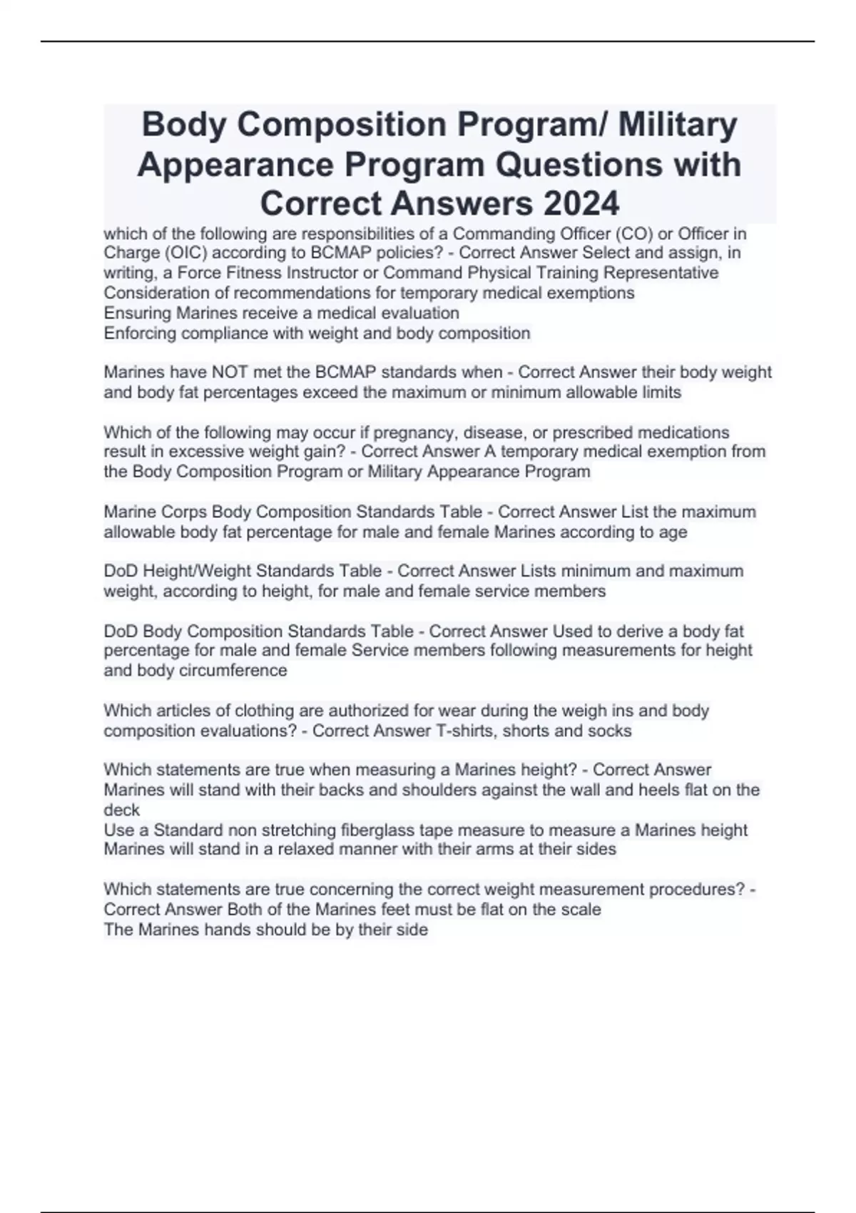 Body Composition Program/ Military Appearance Program Questions with