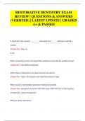 RESTORATIVE DENTISTRY EXAM  REVIEW &vert; QUESTIONS & ANSWERS  &lpar;VERIFIED&rpar; &vert; LATEST UPDATE &vert; GRADED  A&plus; & PASSED