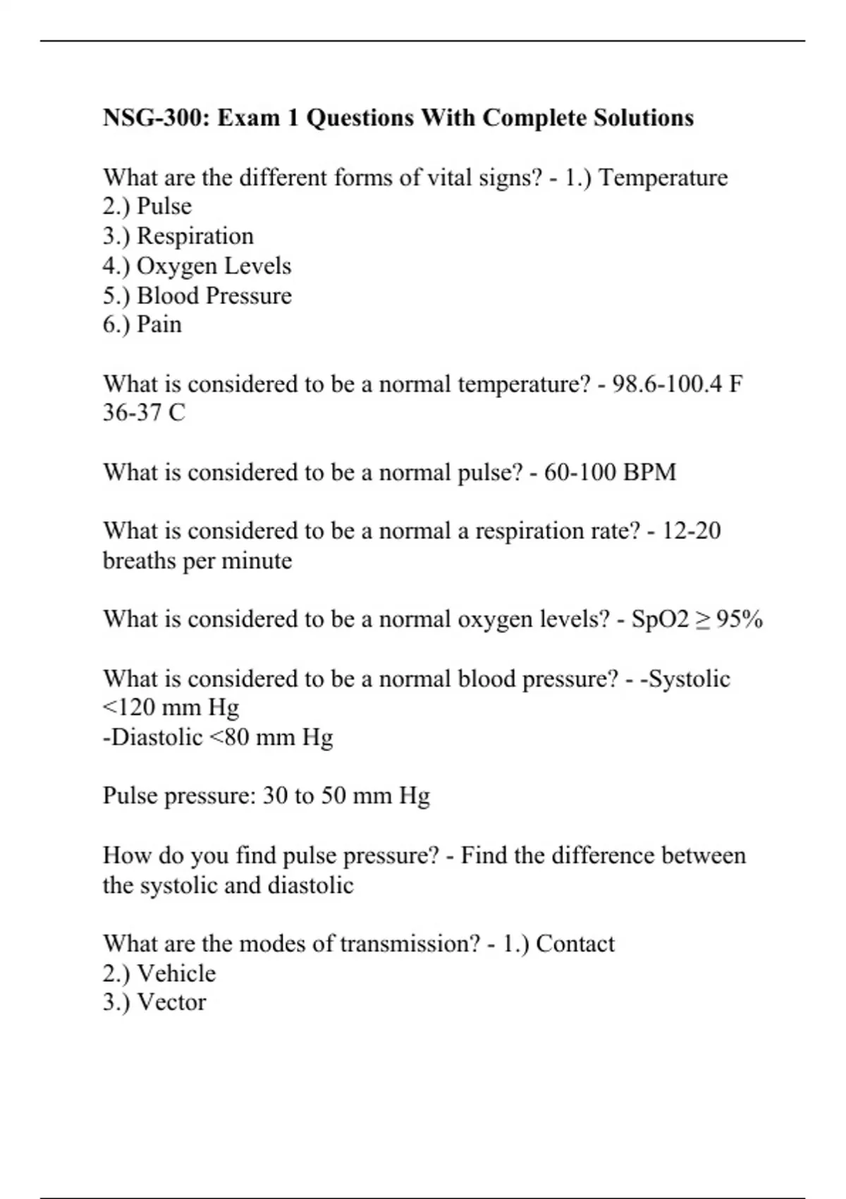 NSG-300: Exam 1 Questions With Complete Solutions - NSG 300 - Stuvia US