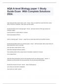 AQA A-level Biology paper 1 Study Guide Exam  With Complete Solutions 2024.