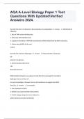 AQA A-Level Biology Paper 1 Test Questions With UpdatedVerified Answers 2024.