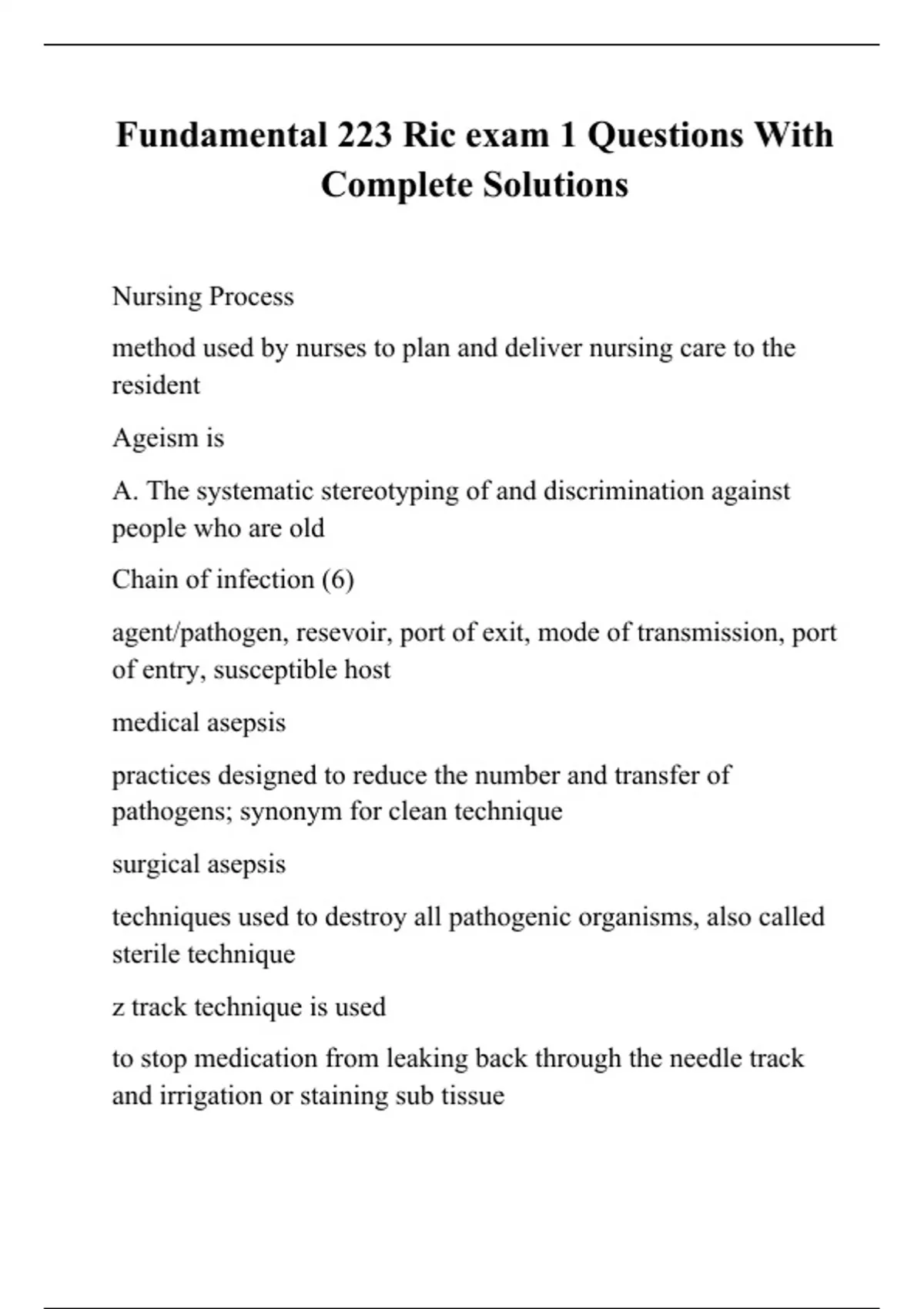 Fundamental Nsg 223 Ric exam 1 Questions With Complete Solutions ...