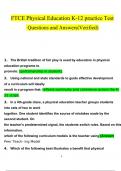 FTCE Physical Education K-12 practice Test Questions and Answers (2024 / 2025) (Verified Answers)