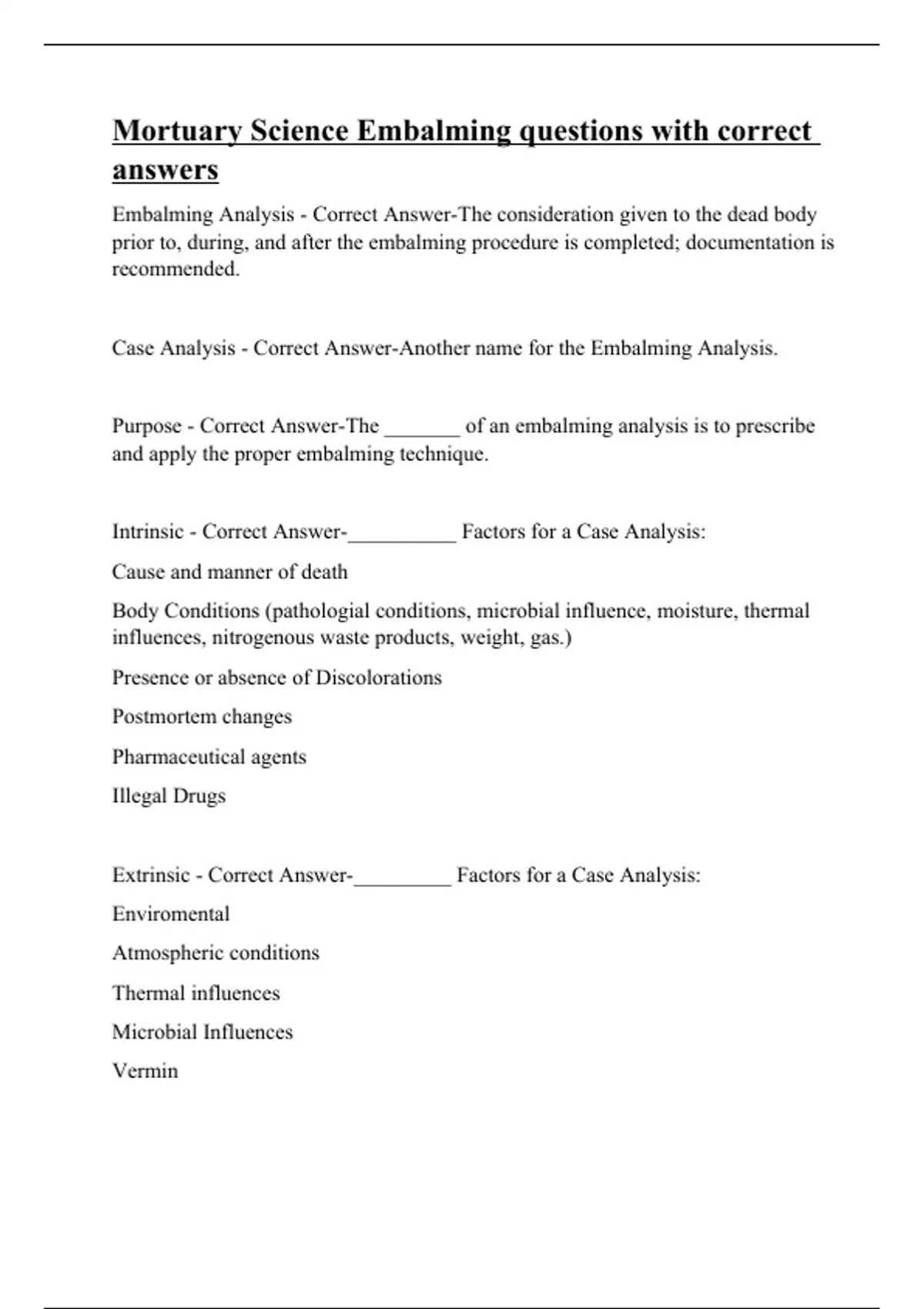 Mortuary Science Embalming questions with correct answers Mortuary