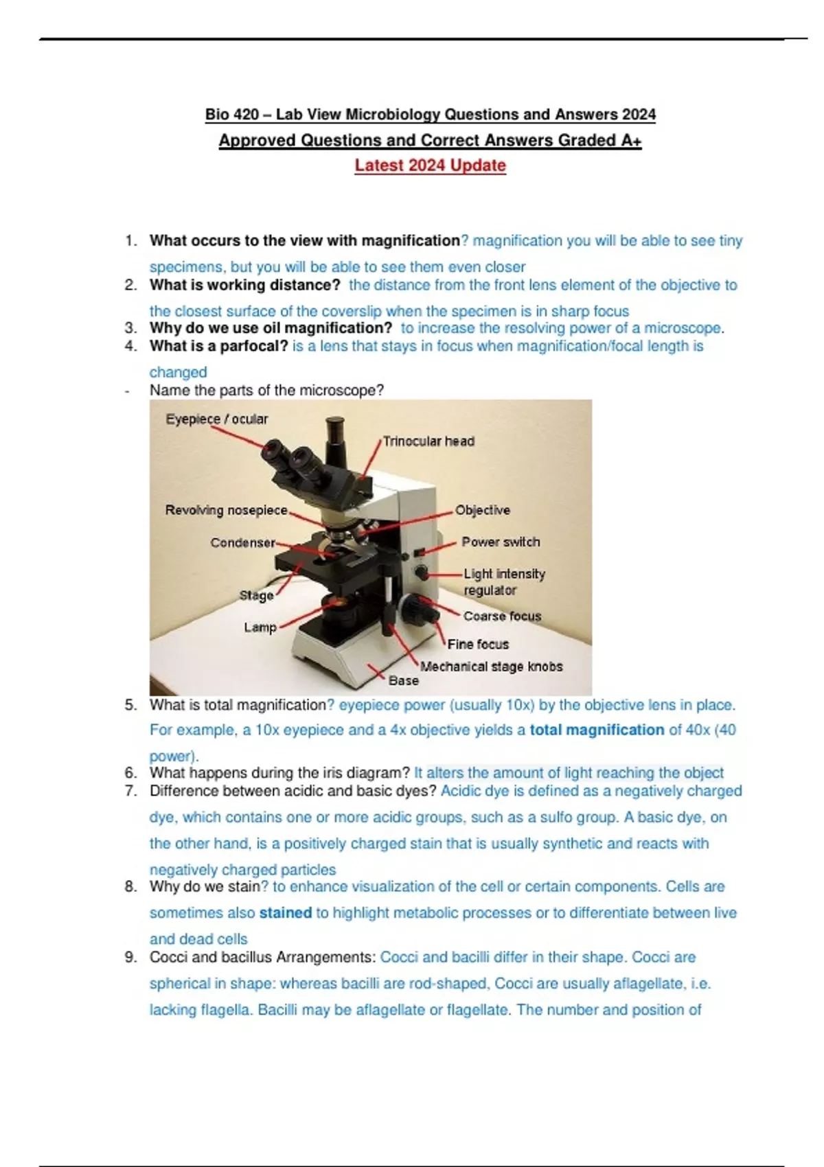 Bio 420 Lab View Microbiology Questions and Answers 2024 Approved