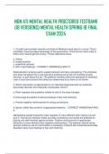 NGN ATI MENTAL HEALTH PROCTORED TESTBANK  (I8 VERSIONS) MENTAL HEALTH SPRING 18 FINAL  EXAM 2024
